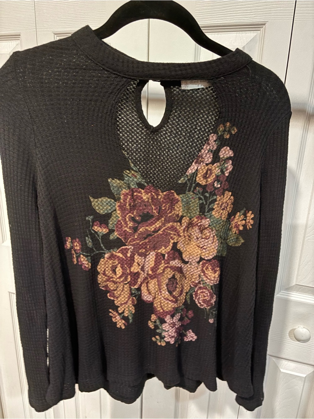 Altar'd State Black Long-Sleeve Floral Waffle-Knit Dress